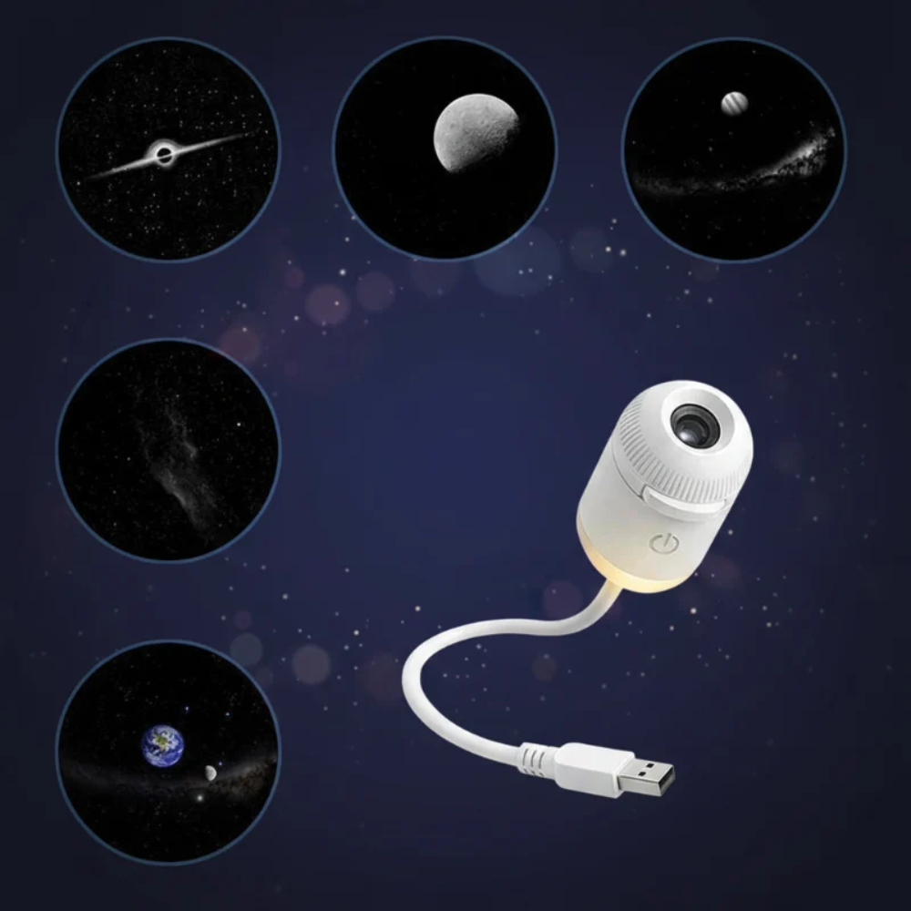 LED Galaxy Projector Lamp – Dimmable Starry Sky Night Light with USB Power