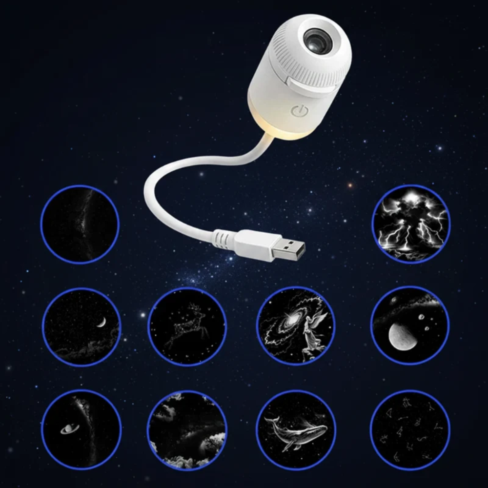 LED Galaxy Projector Lamp – Dimmable Starry Sky Night Light with USB Power