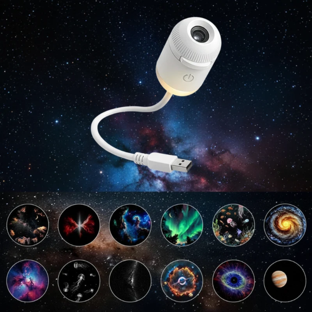LED Galaxy Projector Lamp – Dimmable Starry Sky Night Light with USB Power