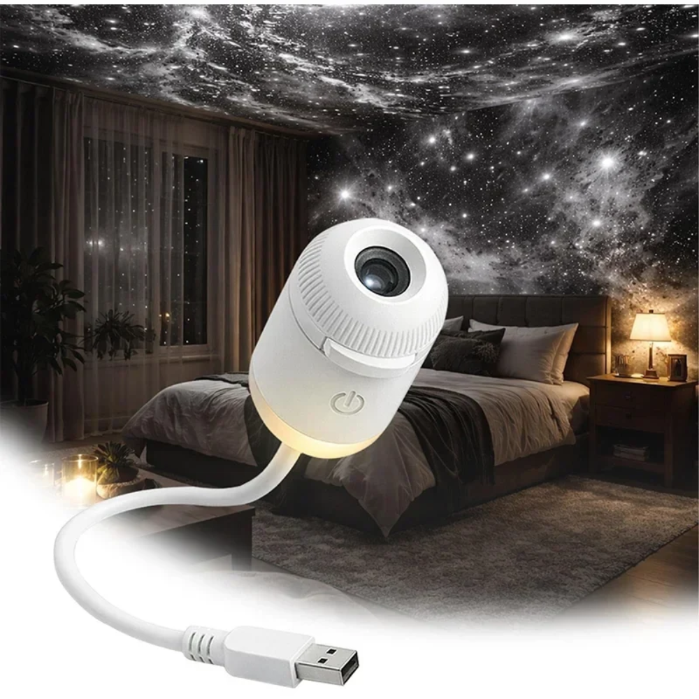 LED Galaxy Projector Lamp – Dimmable Starry Sky Night Light with USB Power