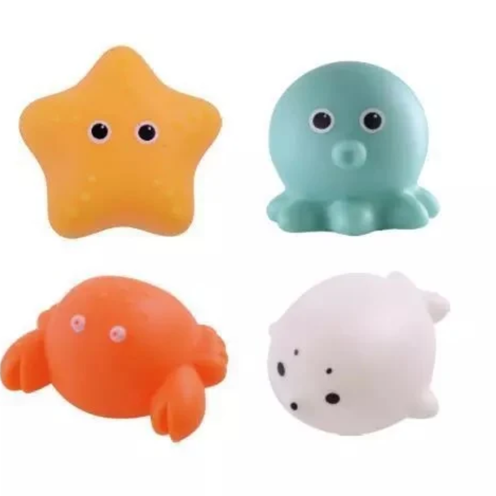 Light-Up Bath Toys – 4-Piece Floating Sea Animal Set with Fishing Net