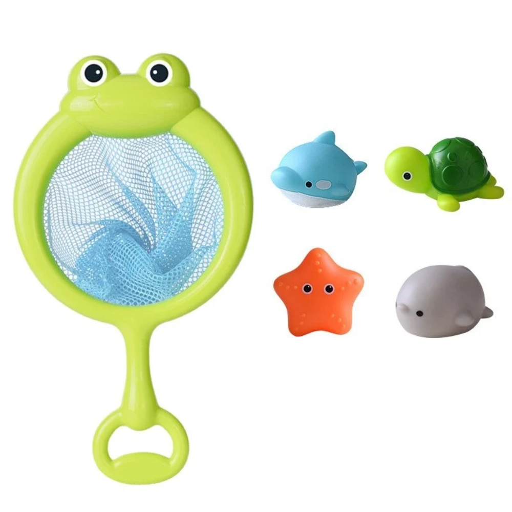 Light-Up Bath Toys – 4-Piece Floating Sea Animal Set with Fishing Net