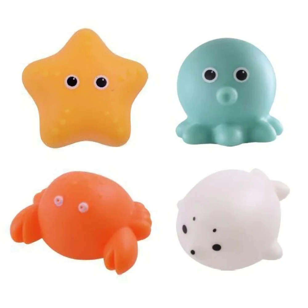 Light-Up Bath Toys – 4-Piece Floating Sea Animal Set with Fishing Net