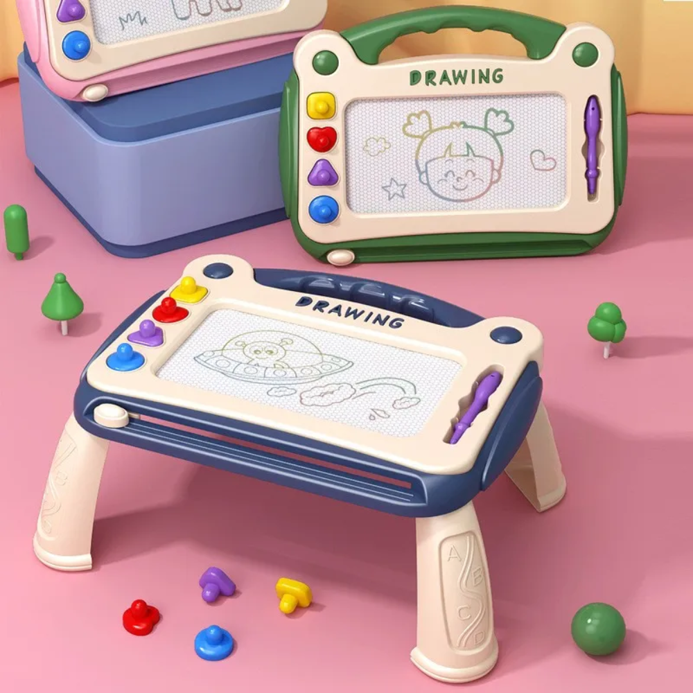 Magnetic Drawing Board for Kids – Doodle Board with Drawing Pen, Stamps and Foldable Legs