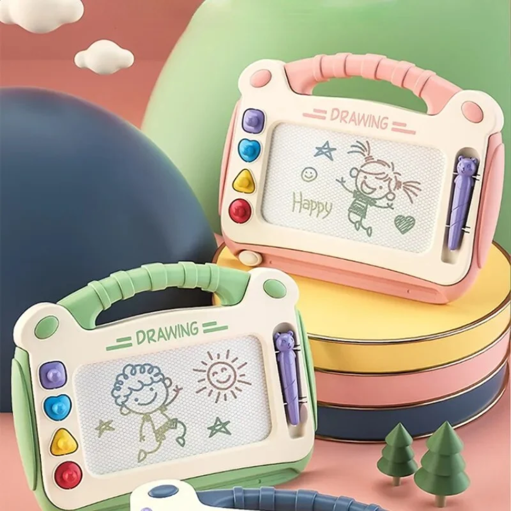Magnetic Drawing Board for Kids – Doodle Board with Drawing Pen, Stamps and Foldable Legs