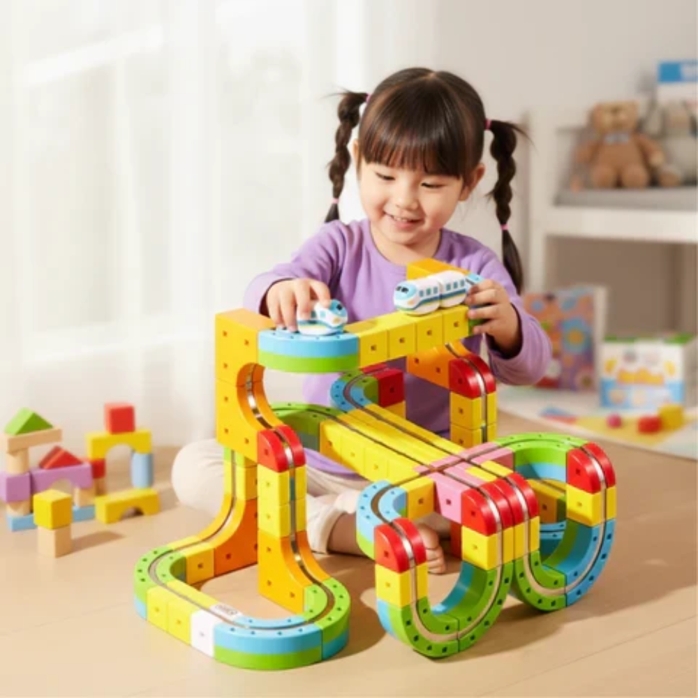 Magnetic Train Track Building Set – DIY Cube Railway Construction Toy for Kids
