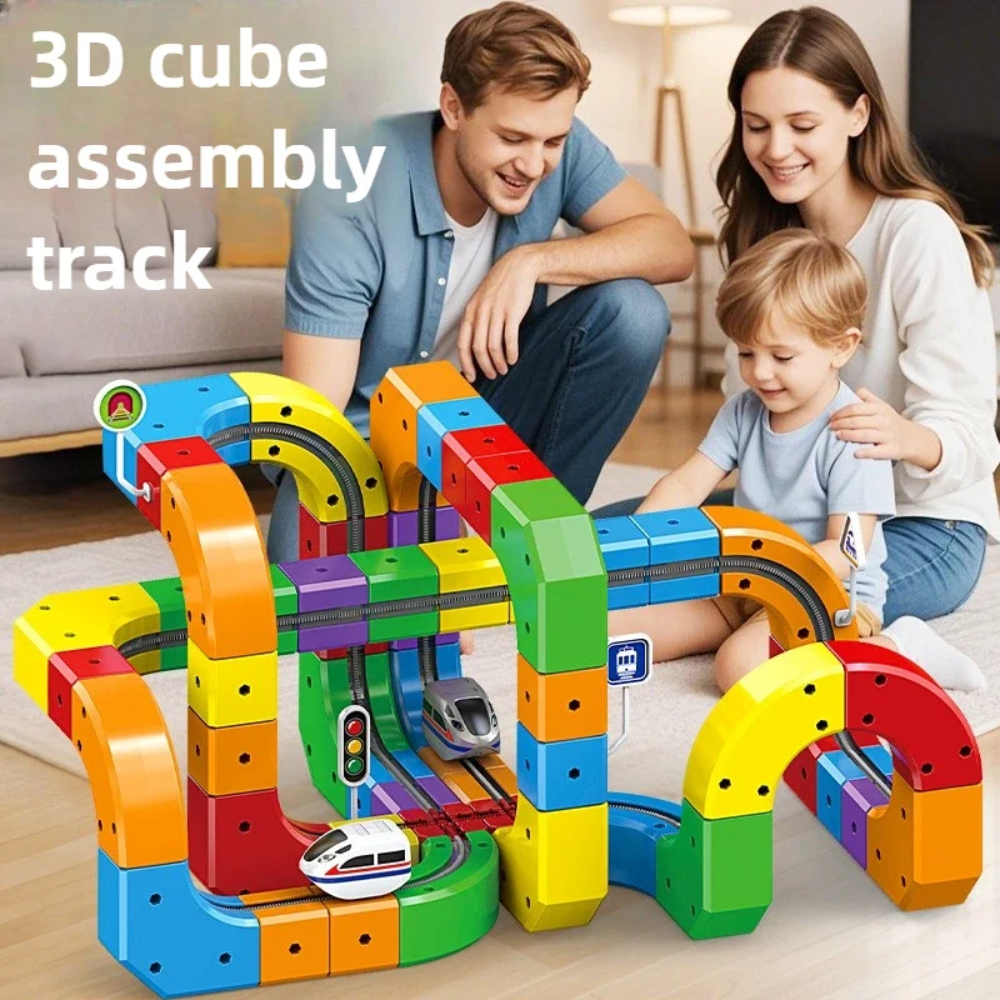 Magnetic Train Track Building Set – DIY Cube Railway Construction Toy for Kids