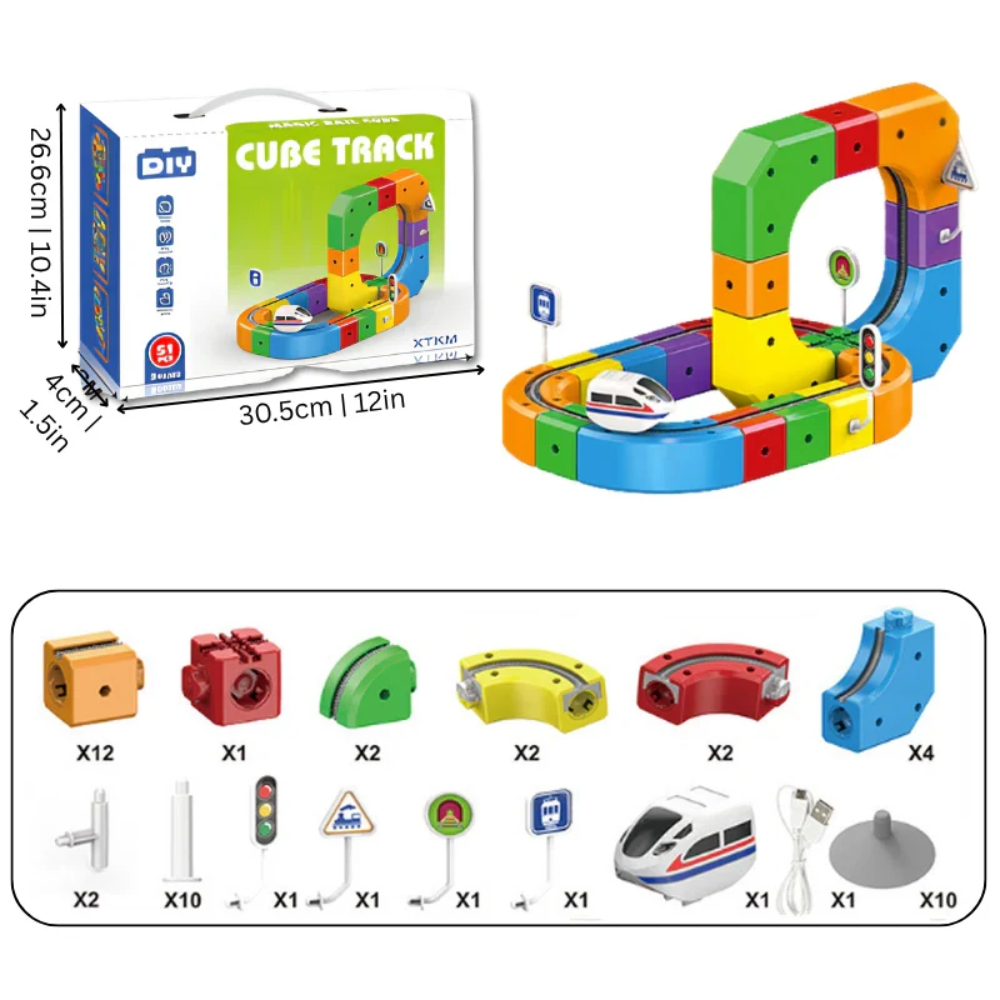 Magnetic Train Track Building Set – DIY Cube Railway Construction Toy for Kids