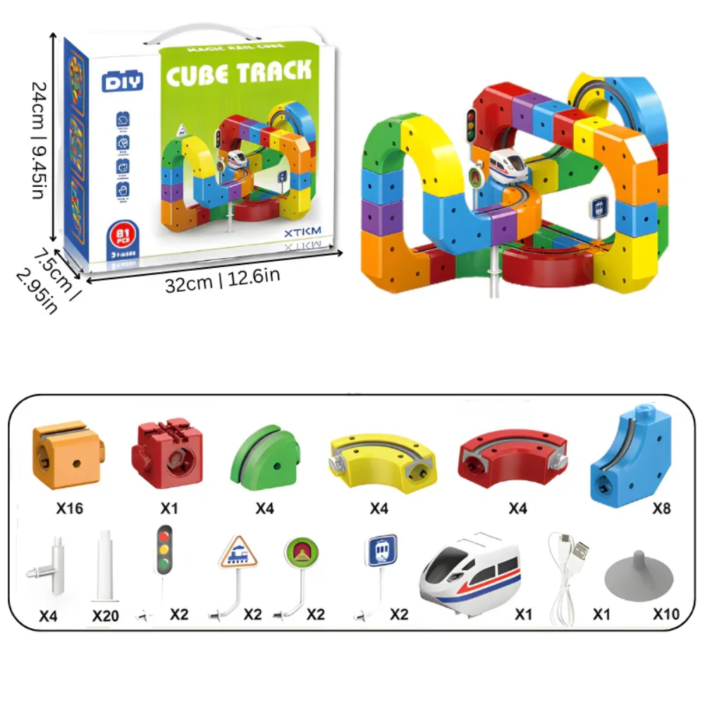Magnetic Train Track Building Set – DIY Cube Railway Construction Toy for Kids
