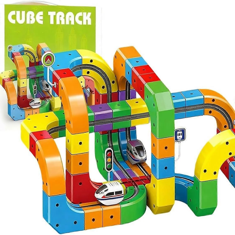 Magnetic Train Track Building Set – DIY Cube Railway Construction Toy for Kids
