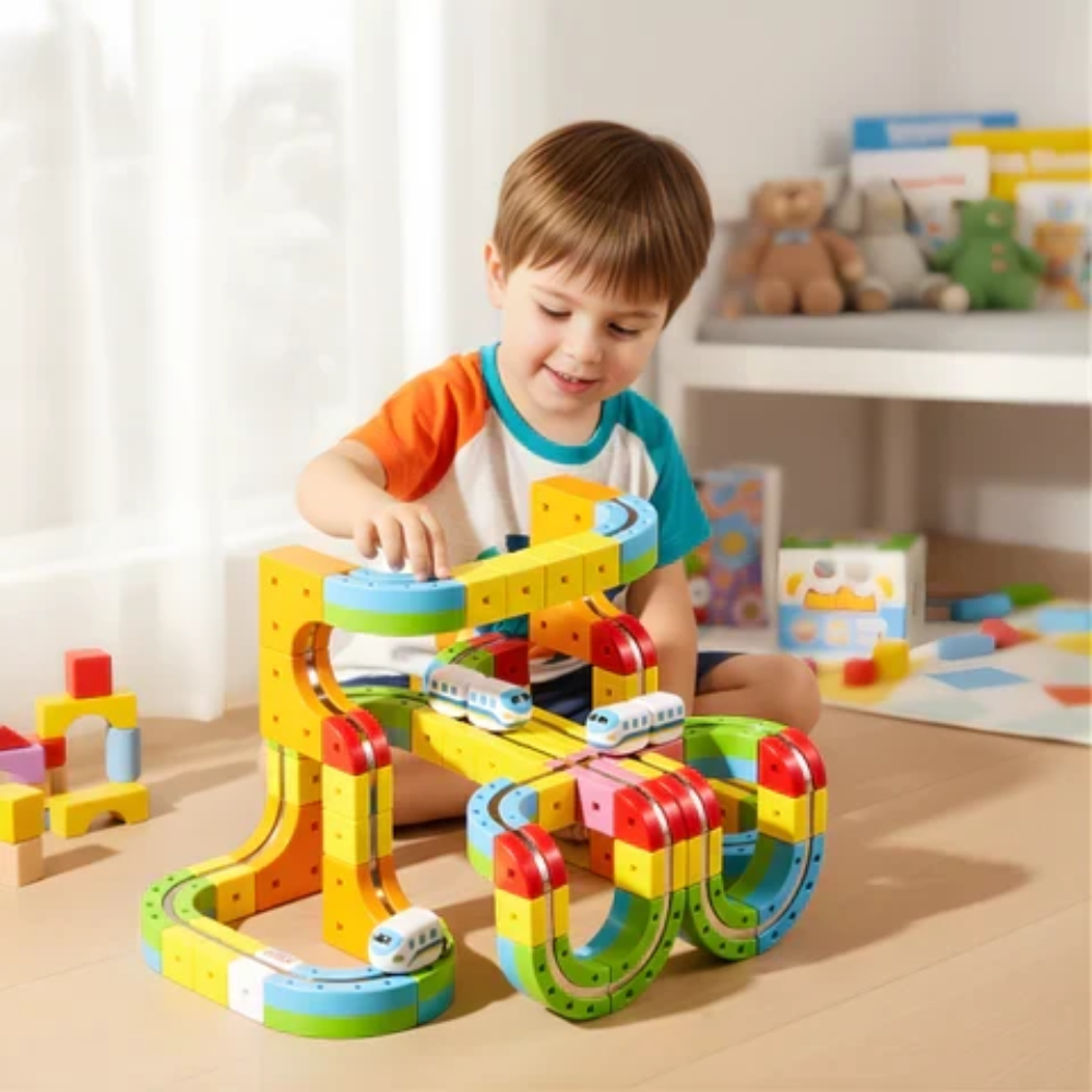 Magnetic Train Track Building Set – DIY Cube Railway Construction Toy for Kids