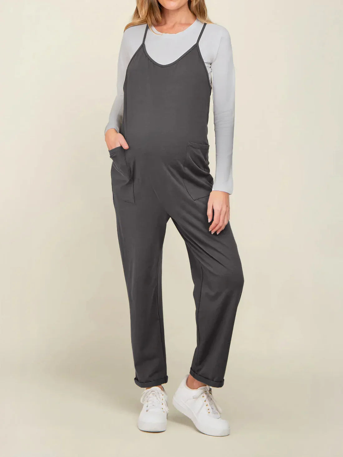 Maternity Jumpsuit – Loose Fit Wide Leg Overalls with Pockets