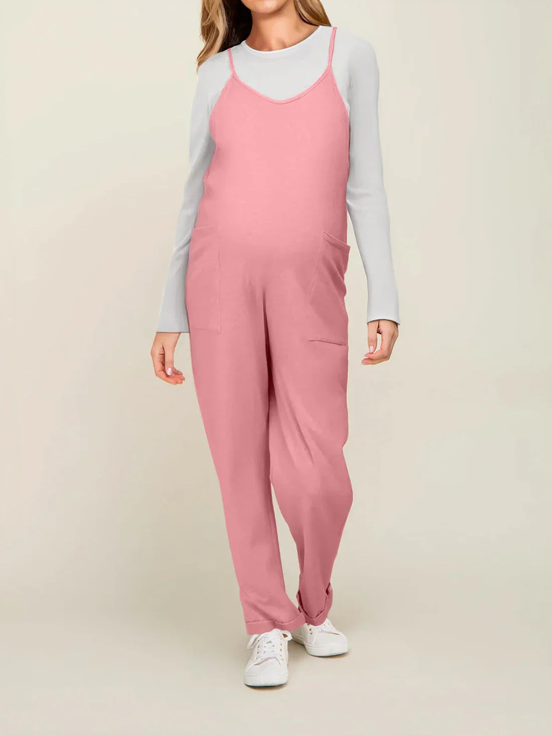 Maternity Jumpsuit – Loose Fit Wide Leg Overalls with Pockets