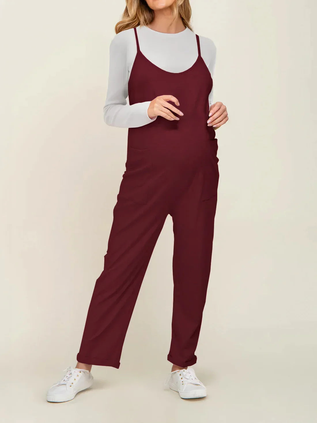 Maternity Jumpsuit – Loose Fit Wide Leg Overalls with Pockets