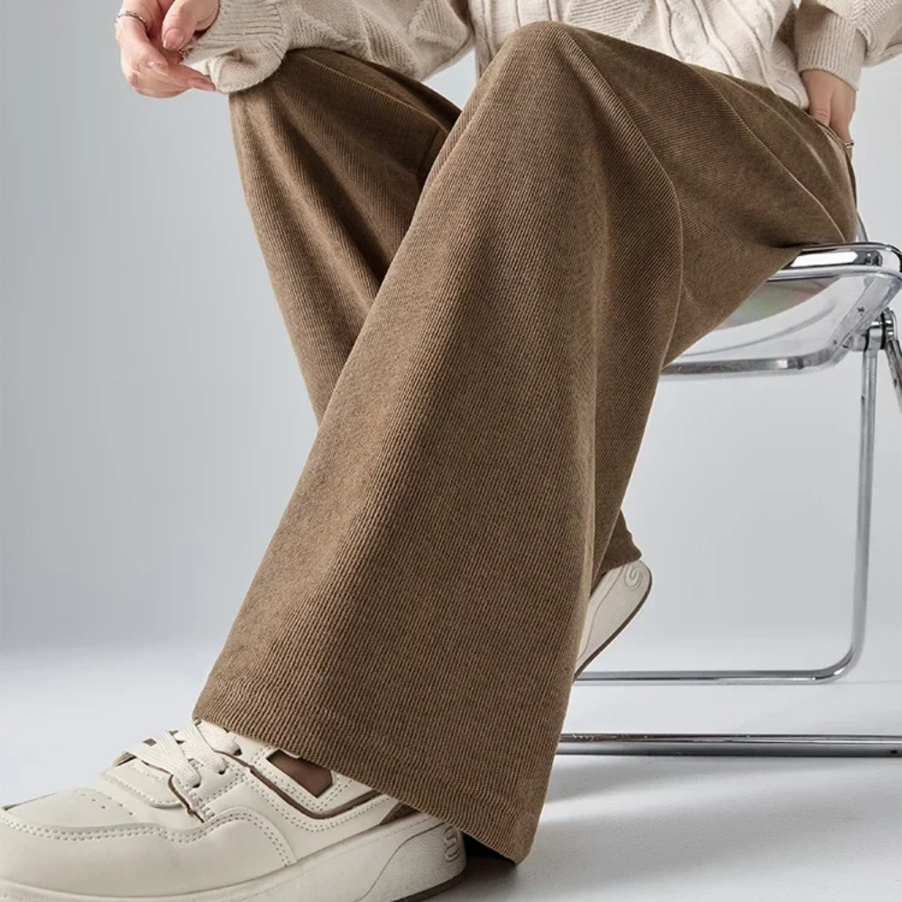 Maternity Wide Leg Pants – Ribbed Cotton Trousers with Stretch Waistband