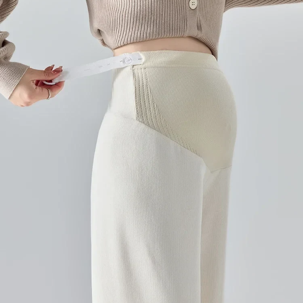Maternity Wide Leg Pants – Ribbed Cotton Trousers with Stretch Waistband