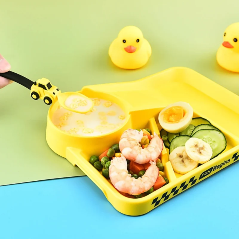 MealChamp Kids Construction Utensils – Fun Fork, Spoon and Plate for Toddlers