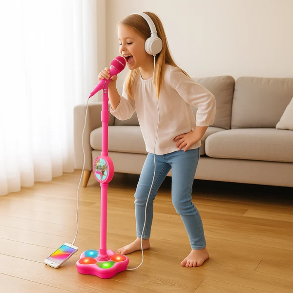 MicMagic Kids Karaoke Microphone – Adjustable Singing Stand with LED Lights
