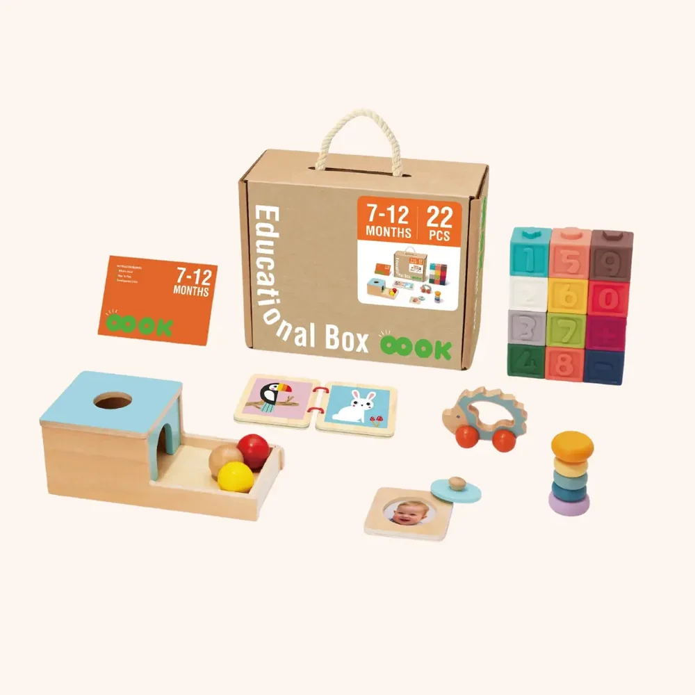 Montessori Baby Play Kit 7–12 Months – 7-Piece Sensory and Educational Toy Set with Parent Guide
