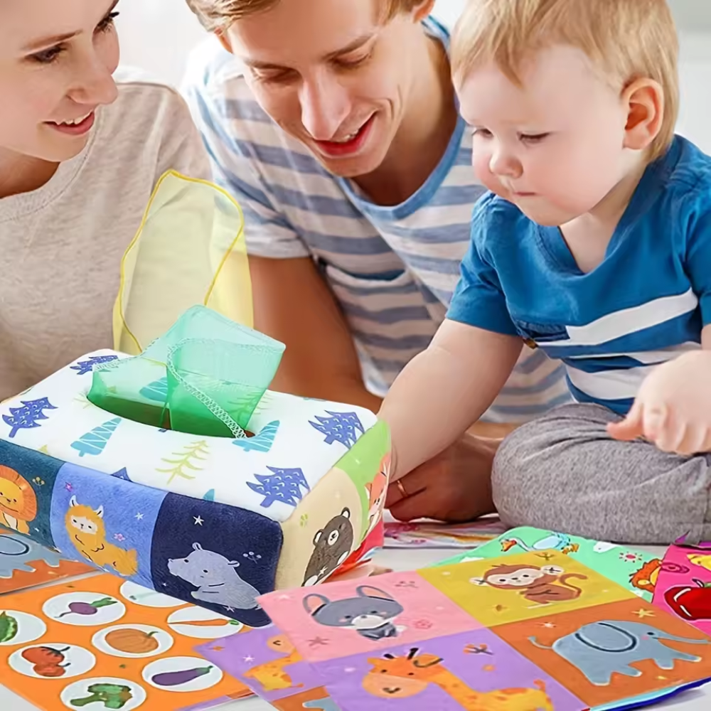 Montessori Baby Tissue Box Toy – Sensory Activity Toy for Infants & Toddlers