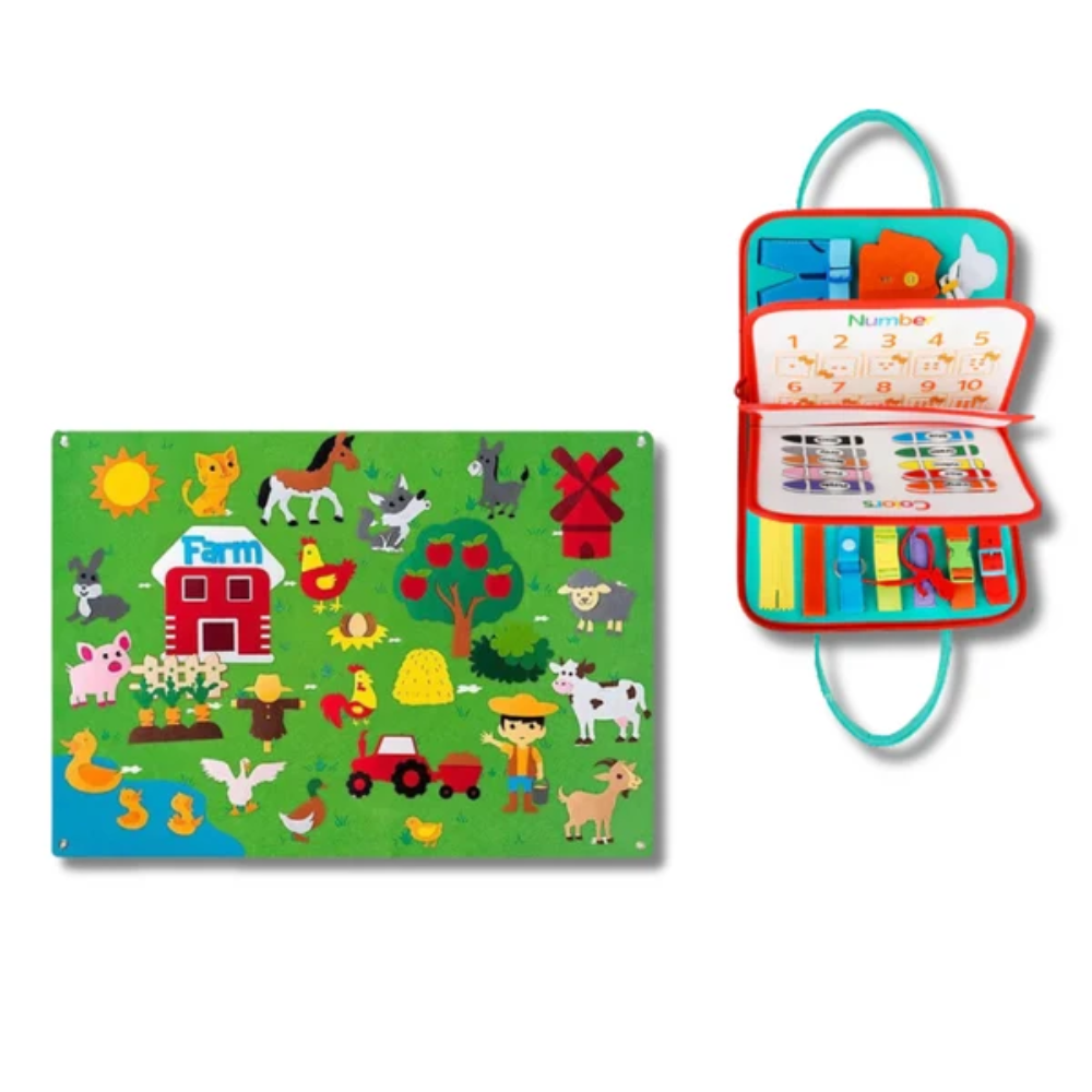 Montessori Learning Bundle – Felt Farm Board and Busy Book