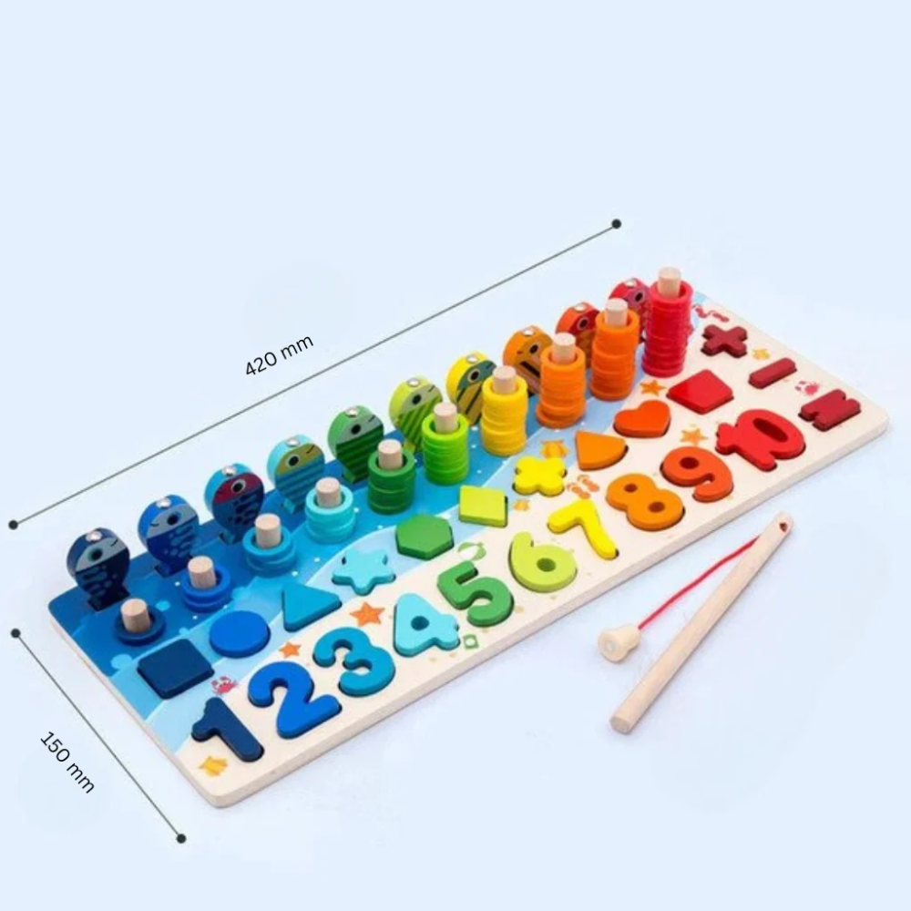 Montessori Wooden Learning Board – Educational Counting, Fishing & Shape Sorting Toy for Kids