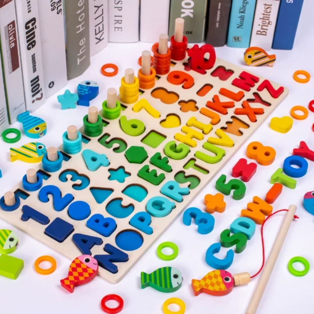 Montessori Wooden Learning Board – Educational Counting, Fishing & Shape Sorting Toy for Kids