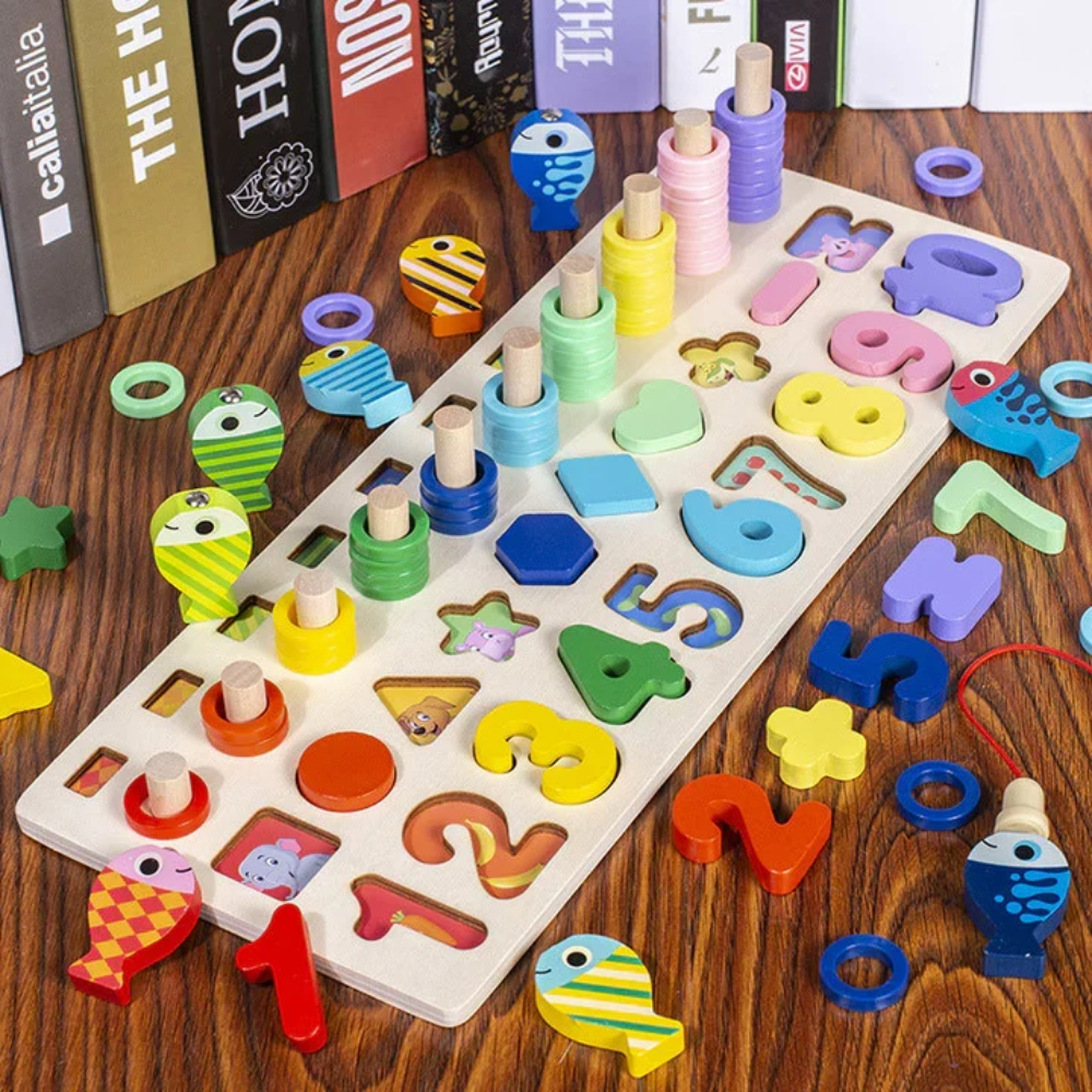 Montessori Wooden Learning Board – Educational Counting, Fishing & Shape Sorting Toy for Kids