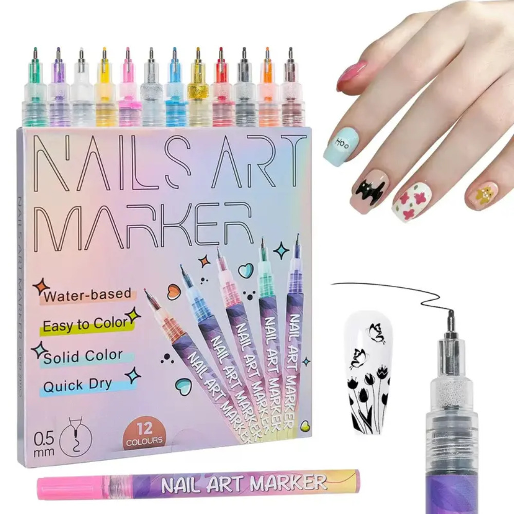 Nail Art Marker Set – 12 Color Nail Design Pens