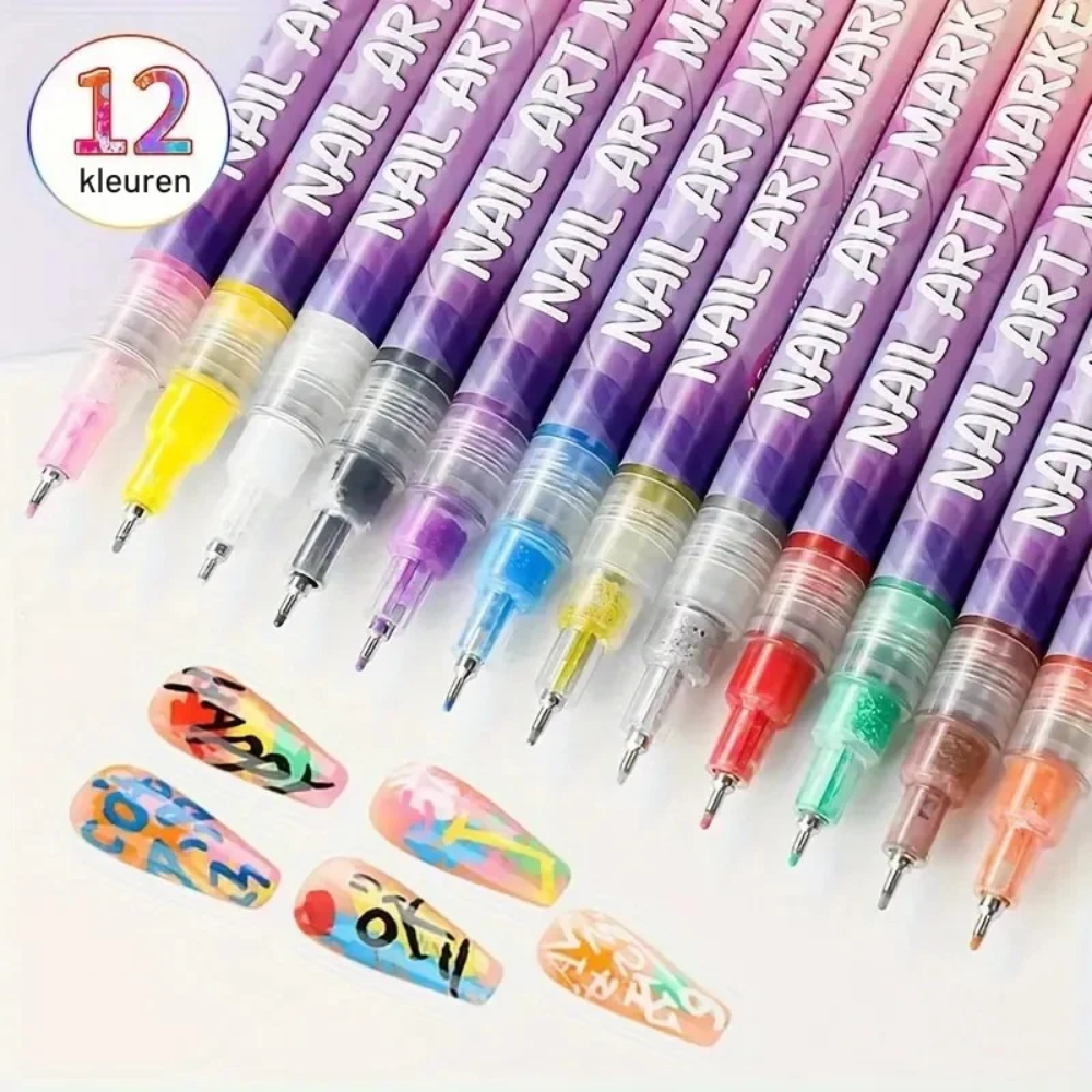 Nail Art Marker Set – 12 Color Nail Design Pens