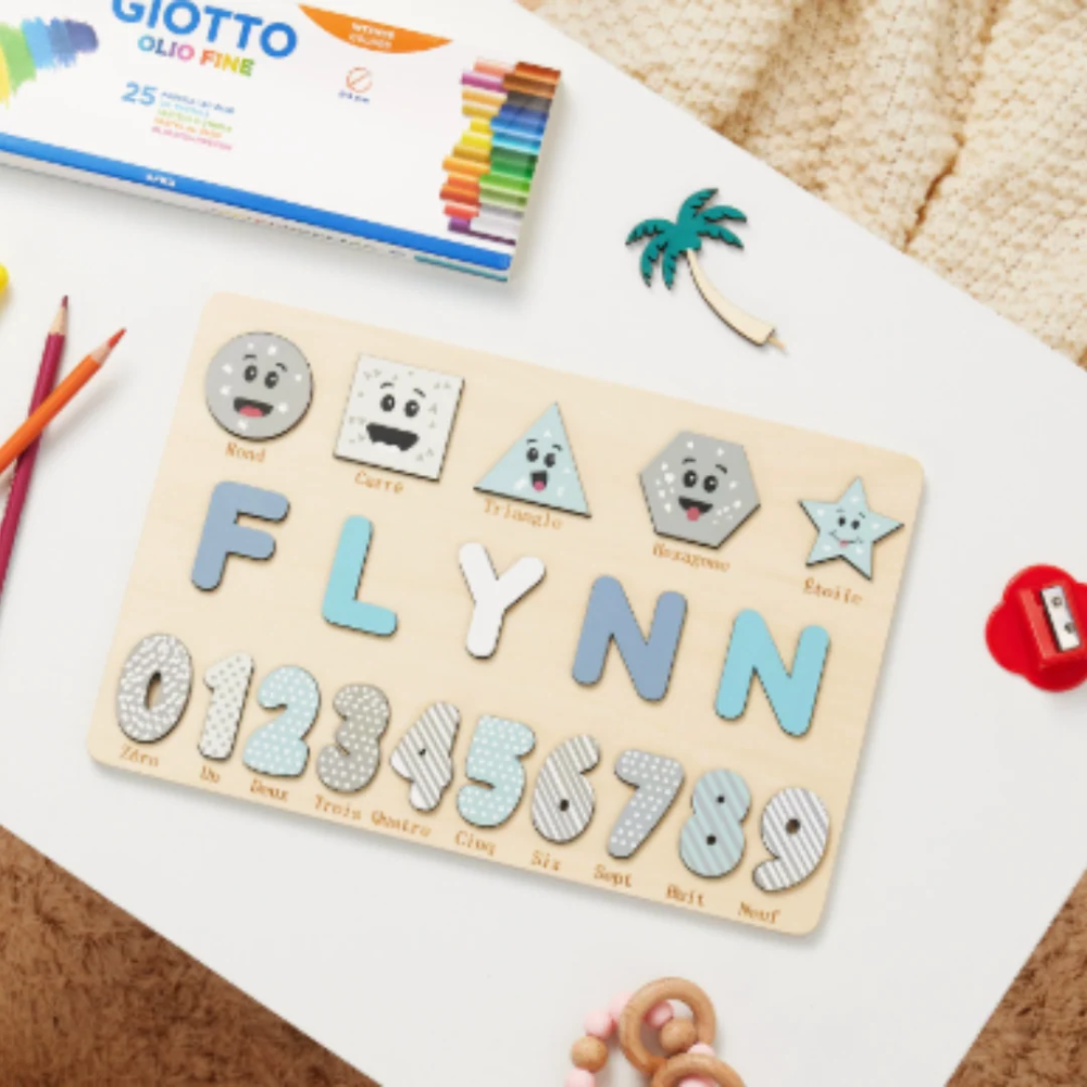 Personalized Wooden Name Puzzle for Kids – Custom Alphabet Puzzle Board with 8 Animal Pieces