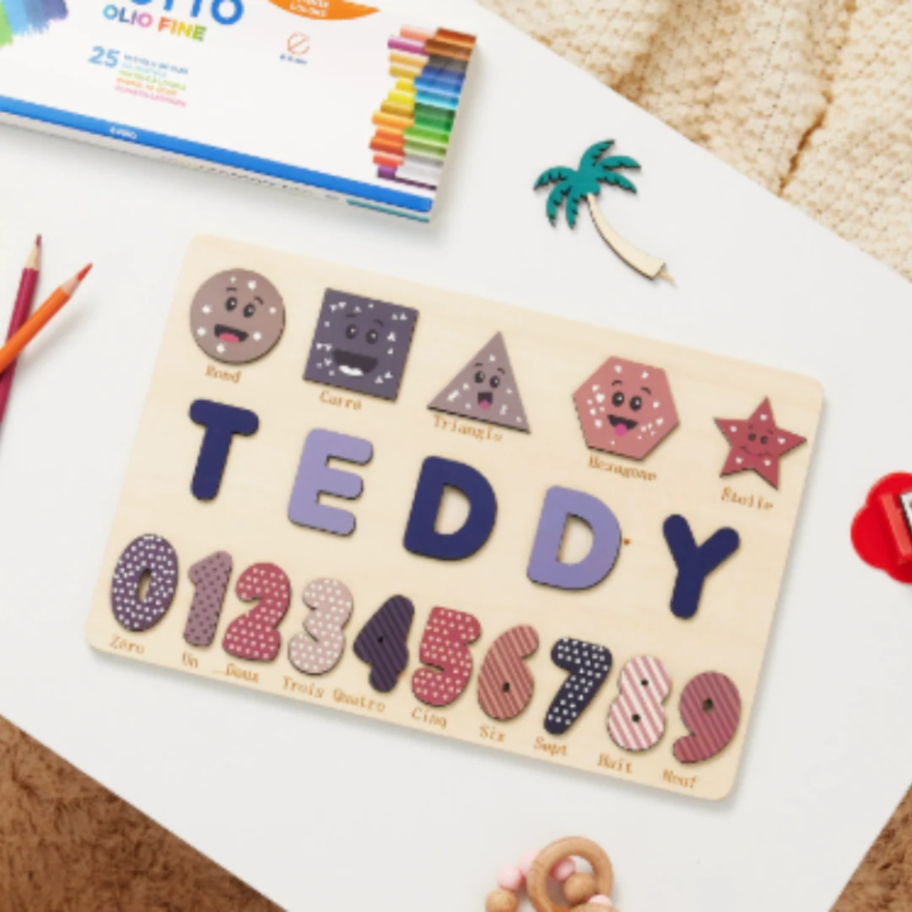 Personalized Wooden Name Puzzle for Kids – Custom Alphabet Puzzle Board with 8 Animal Pieces