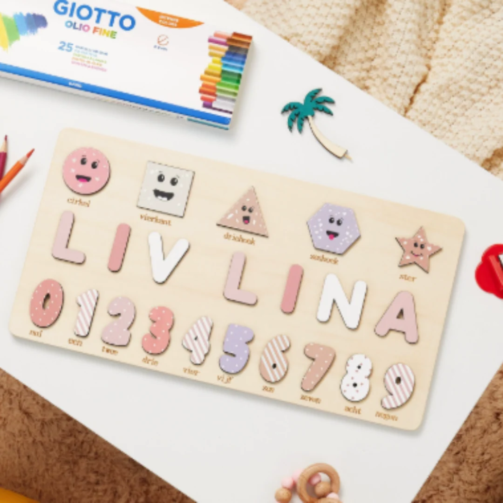 Personalized Wooden Name Puzzle for Kids – Custom Alphabet Puzzle Board with 8 Animal Pieces