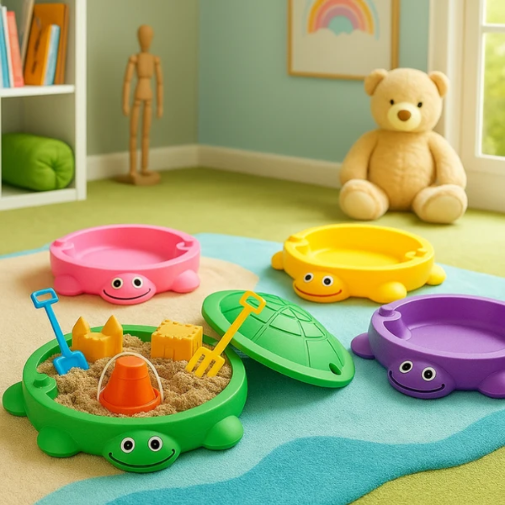 SandyShell Turtle Sensory Sandbox – Mini Sand Play Toy with Tools for Kids