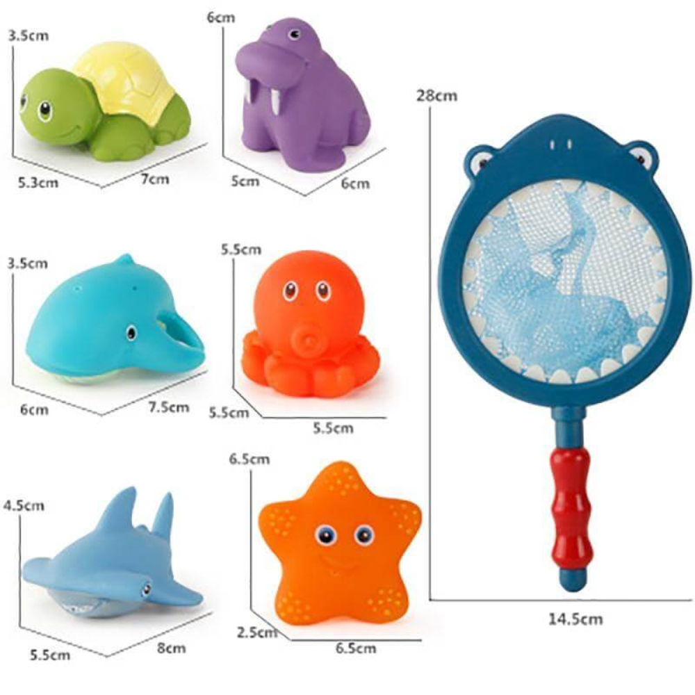 Baby Bath Toy Set with Net – Floating Sea Animal Bath Toys for Babies