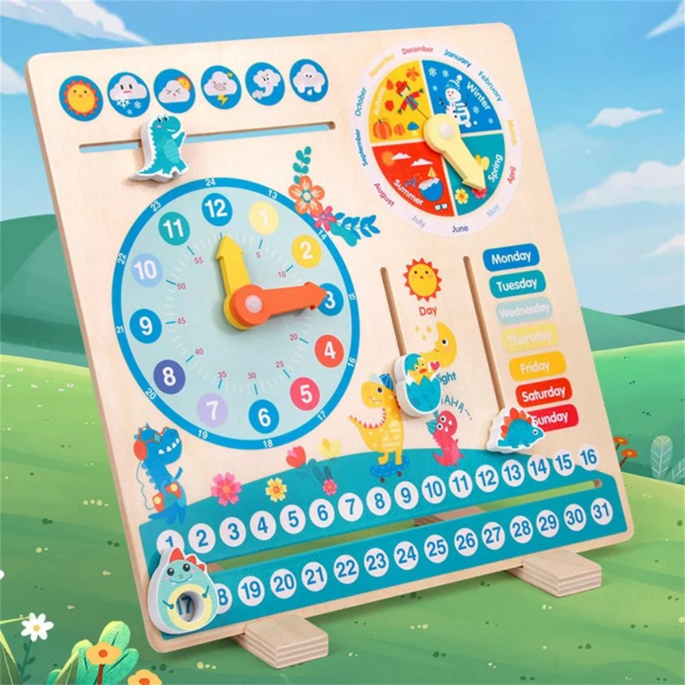 TimeGarden Wooden Learning Clock – Montessori Calendar and Weather Board for Kids