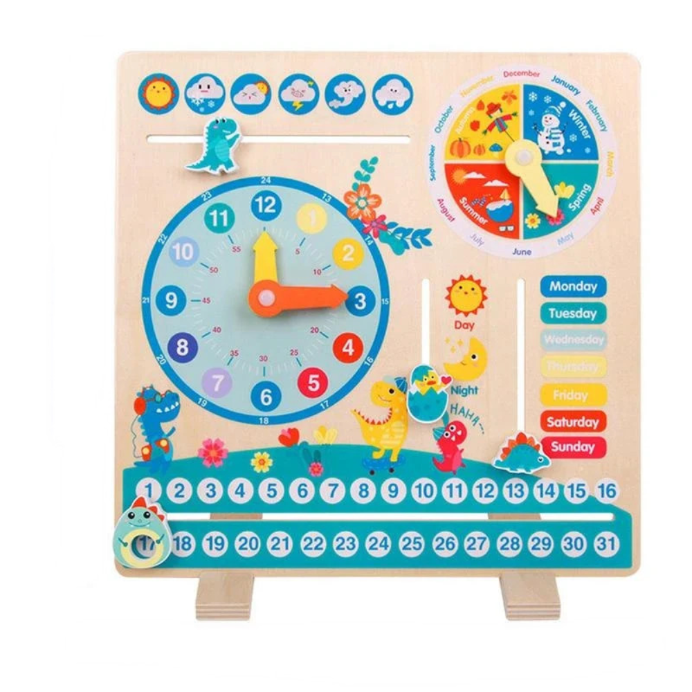 TimeGarden Wooden Learning Clock – Montessori Calendar and Weather Board for Kids