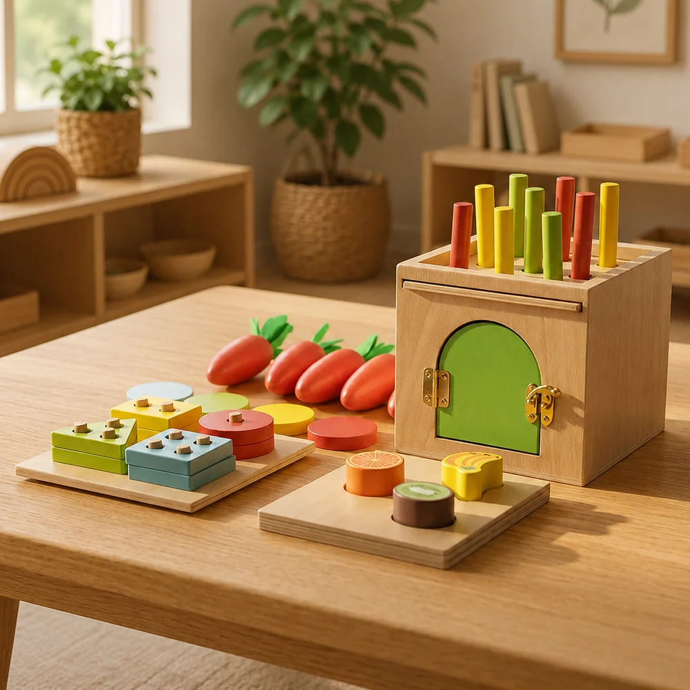 Toddler 6-in-1 Wooden Sorting Cube – Montessori-Inspired Educational Shape Matching and Stacking Toy