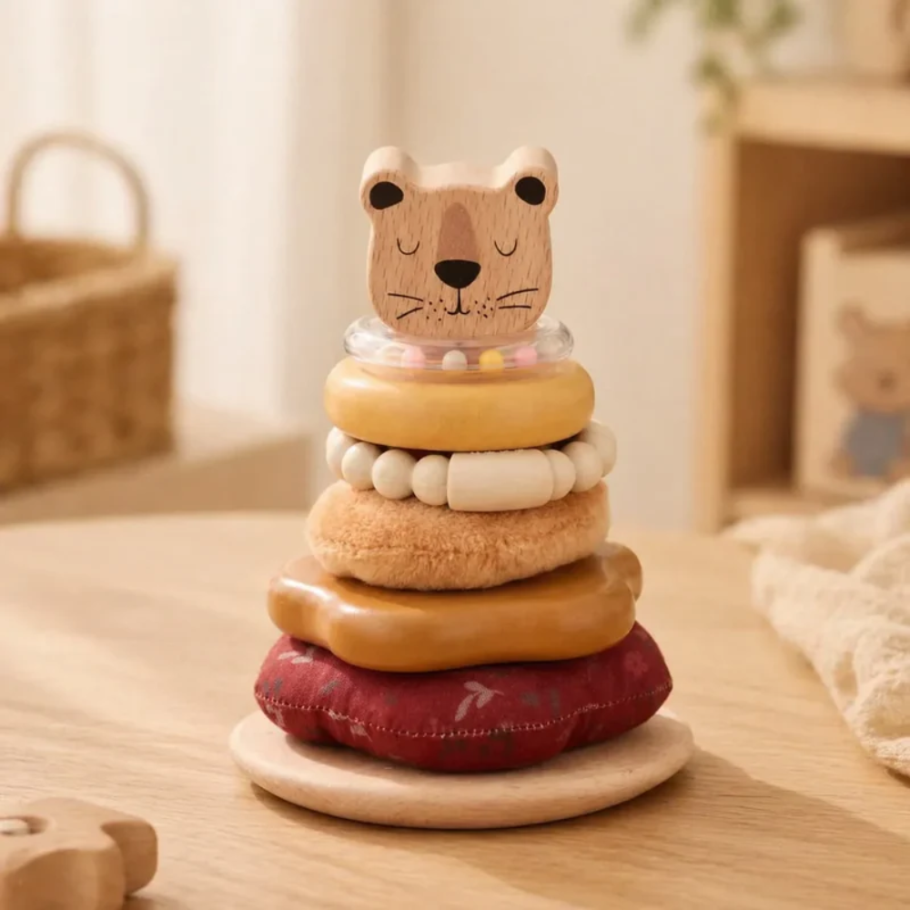 Toddler Stacking and Nesting Rings – Wooden Bear Sensory Learning Toy