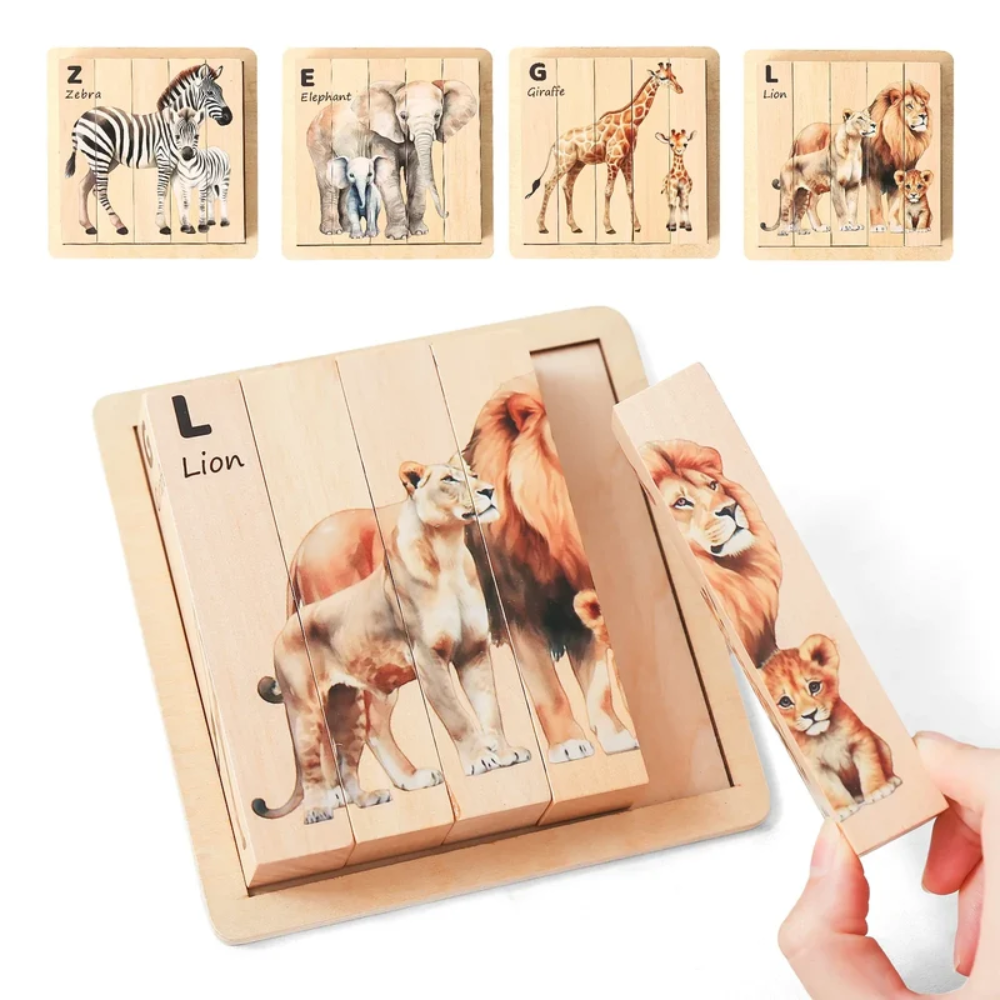 Toddler Wooden Animal Chunky Puzzle – Educational Shape Matching and Learning Toy