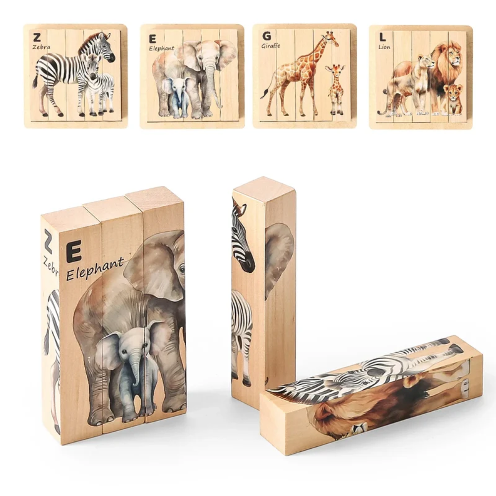 Toddler Wooden Animal Chunky Puzzle – Educational Shape Matching and Learning Toy