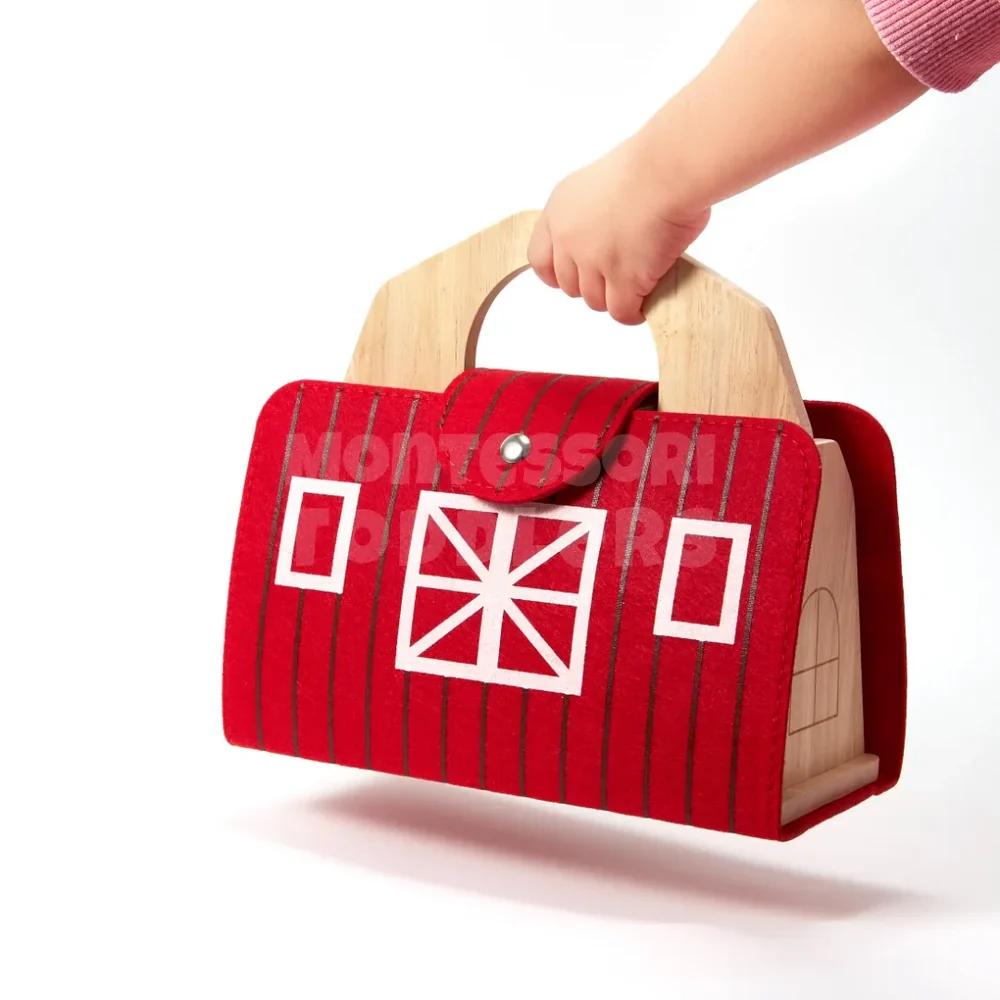 Toddler Wooden Farm Playset – 18-Piece Educational Animal and Tractor Toy with Carrying Case