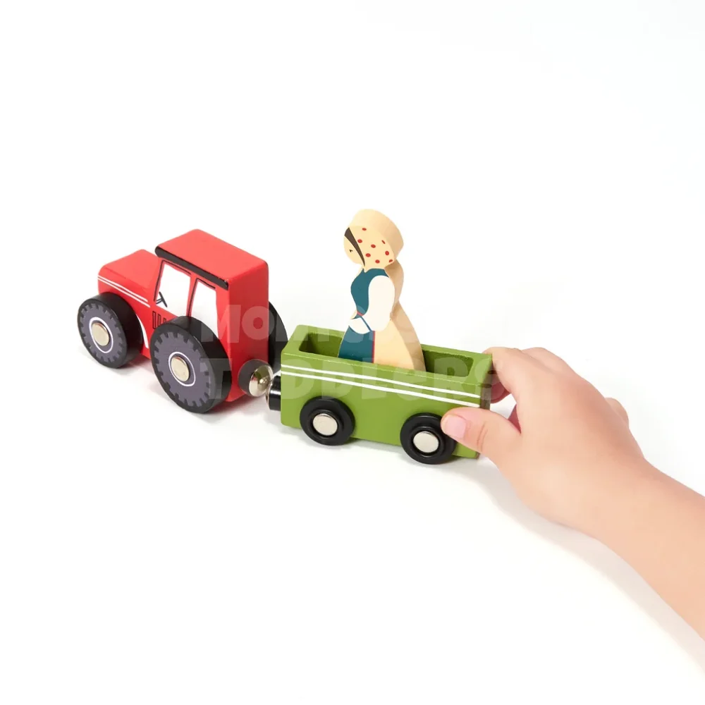 Toddler Wooden Farm Playset – 18-Piece Educational Animal and Tractor Toy with Carrying Case