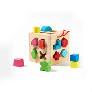 Toddler Wooden Geometric Shape Sorter – Montessori-Inspired 19-Hole Matching and Learning Toy