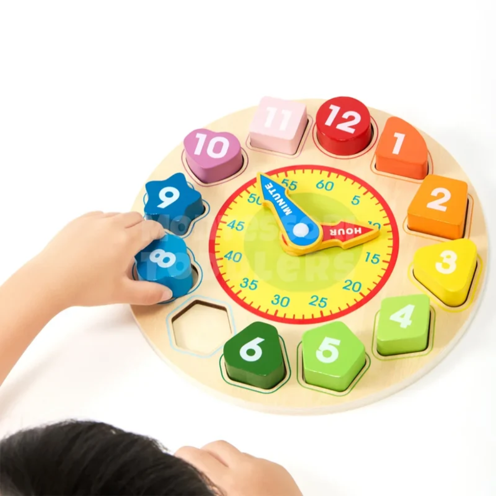 Toddler Wooden Learning Clock – Educational Time Telling and Number Recognition Toy