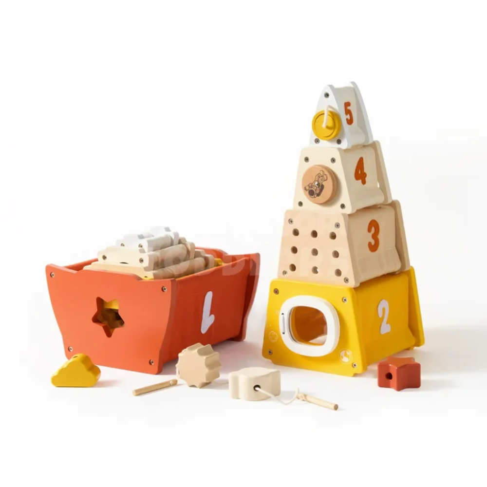 Toddler Wooden Rocket Stacking Toy – Educational Space-Themed Building Puzzle