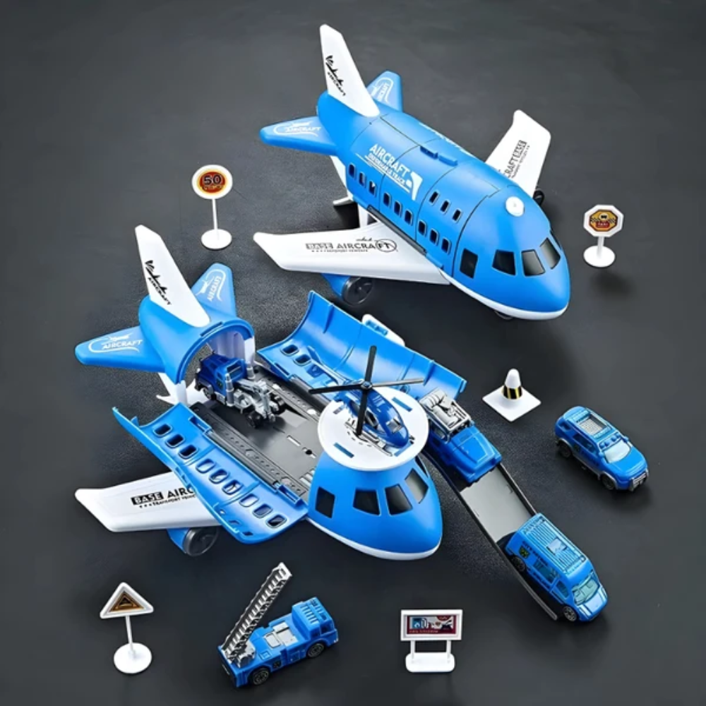 Transforming Airplane Toy – Cargo Aircraft with Mini Cars and Play Accessories