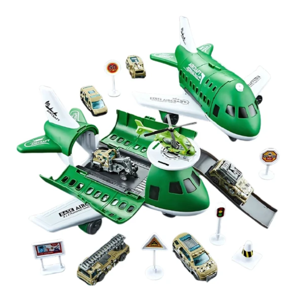 Transforming Airplane Toy – Cargo Aircraft with Mini Cars and Play Accessories