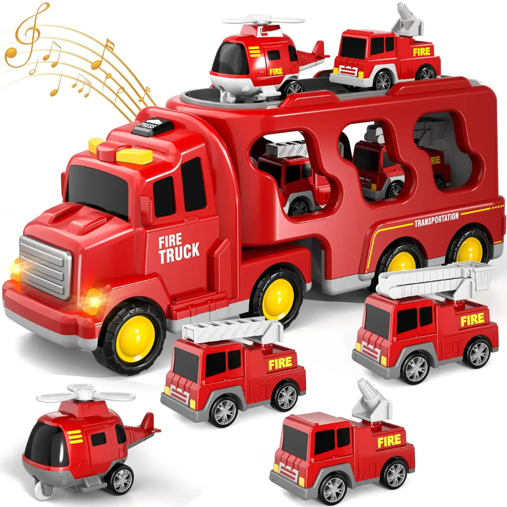 Construction Truck Toy Set for Kids – Vehicle Carrier with Lights & Music