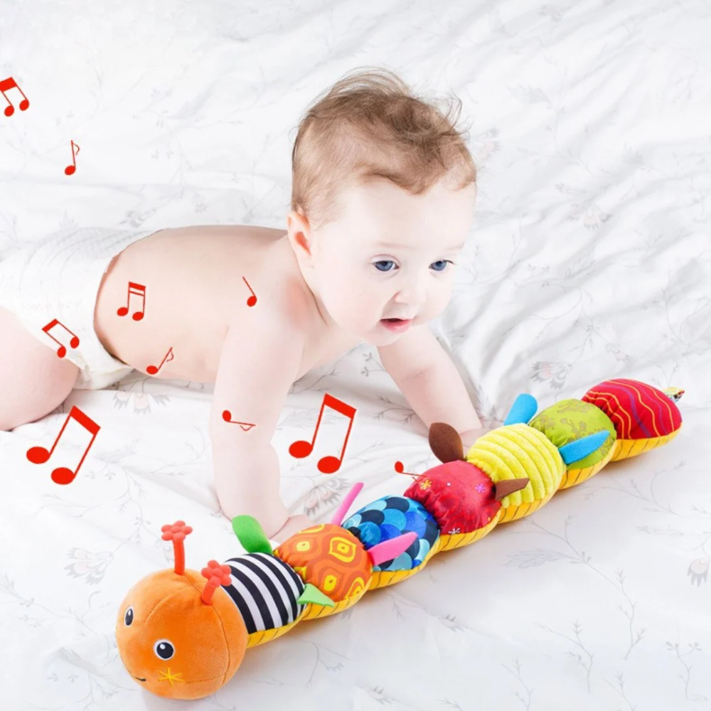 Baby Sensory Caterpillar Toy – Soft Plush Rattle with Music and Colorful Textures
